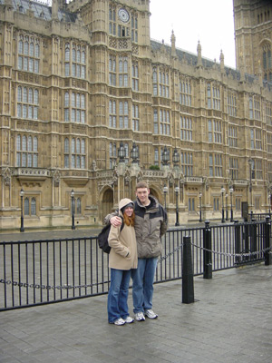 Katie and Marcus, outside the Houses Of Parliament.