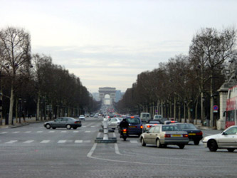 The Arc de Triomphe, as seen down the Champs Elysees, from Place de la Concorde. About 5 minutes after this picture was taken, two cars had an accident right in front of where I was standing. There was much swearing and beeping of horns.