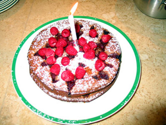 Lennie and I made a rasberry chocolate cake for Mum's birthday. It was yummy!