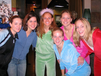 Katie and all her bridesmaids at the hairdressers, before the beautification began.
