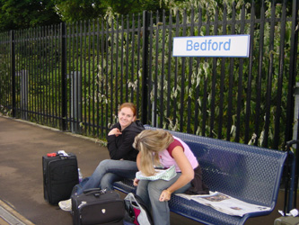 Katie and Billie waiting at the station for the final stage of the journey back to Nan's.