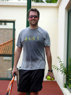 We played tennis on Saturday morning. It wasn't sunny, but it was still damn hot to be running around.