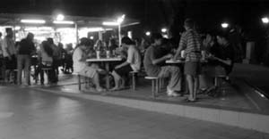 People enjoying their dinner.
