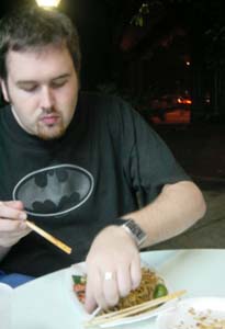 Mark digs in to the hokkien mee. It was OK, but I've had much better at other hawker centers.